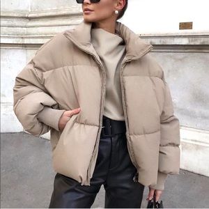 NWT Zara Khaki Puffer Jacket Size Small